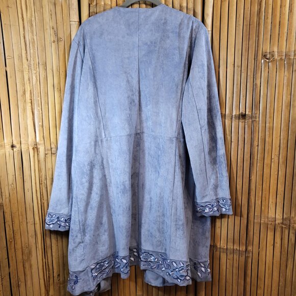 Curations Open Jacket Faux Suede XL Embroidered Light Blue - Picture 2 of 7